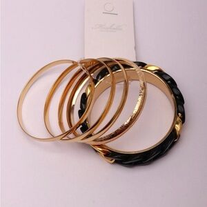 WOMEN'S GOLD & BLACK MULTI BANGLE BRACELET SET
